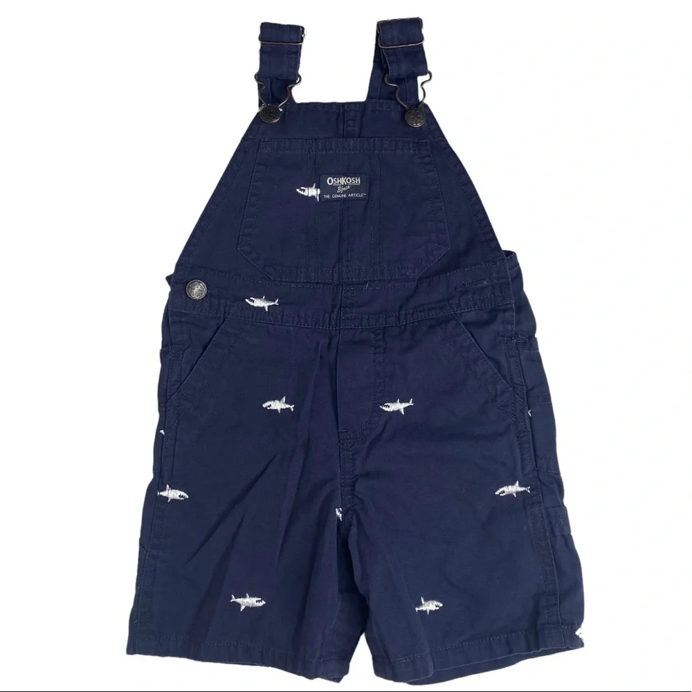 OshKosh B’gosh Navy Blue With Sharks Overalls/Shortalls. Size 18 Months